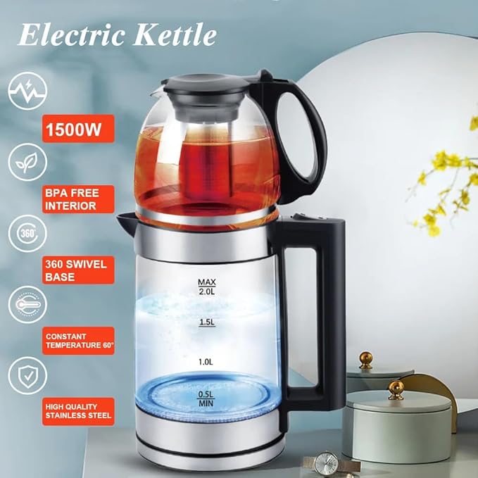 2-in-1 Multi-Functional Electric Kettle | 2.0L Fast Boil & Cooking Kettle | Safety Auto Shut-Off