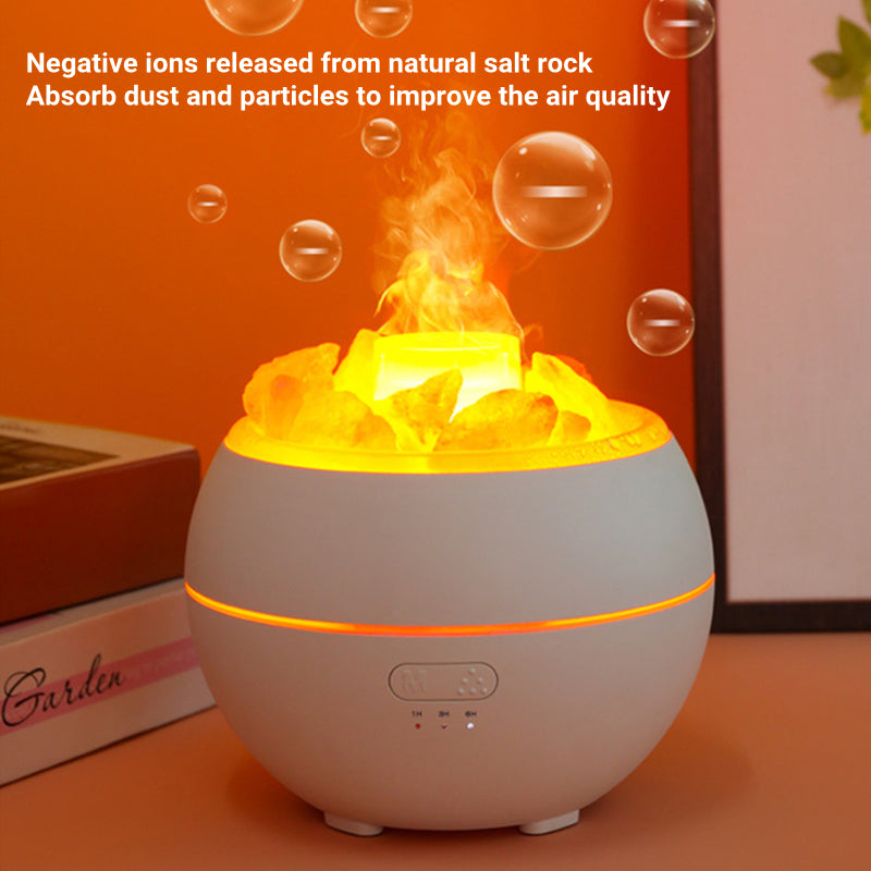 “Salt Stone Simulation Flame Aromatherapy Machine – LED Mist Diffuser for Home & Office”