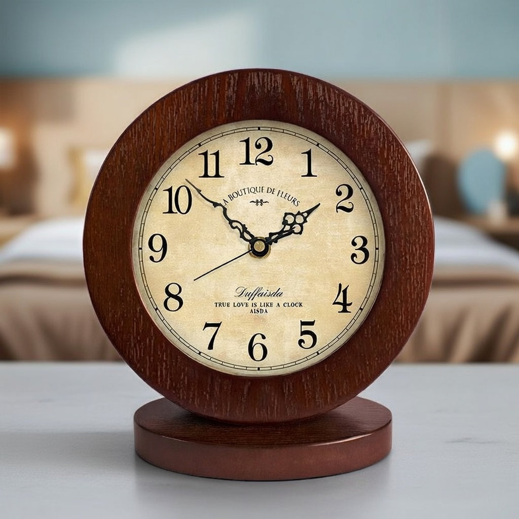 “Modern Wooden Table Clock – Minimalist Bedroom & Desk Design”