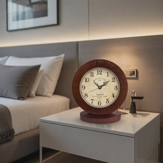 “Modern Wooden Table Clock – Minimalist Bedroom & Desk Design”
