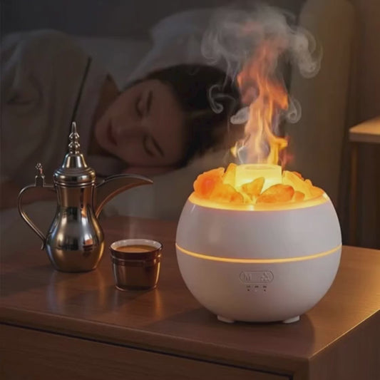 “Salt Stone Simulation Flame Aromatherapy Machine – LED Mist Diffuser for Home & Office”