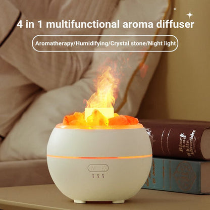 “Salt Stone Simulation Flame Aromatherapy Machine – LED Mist Diffuser for Home & Office”