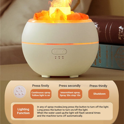 “Salt Stone Simulation Flame Aromatherapy Machine – LED Mist Diffuser for Home & Office”