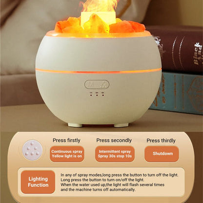 “Salt Stone Simulation Flame Aromatherapy Machine – LED Mist Diffuser for Home & Office”