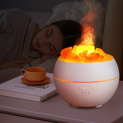 “Salt Stone Simulation Flame Aromatherapy Machine – LED Mist Diffuser for Home & Office”